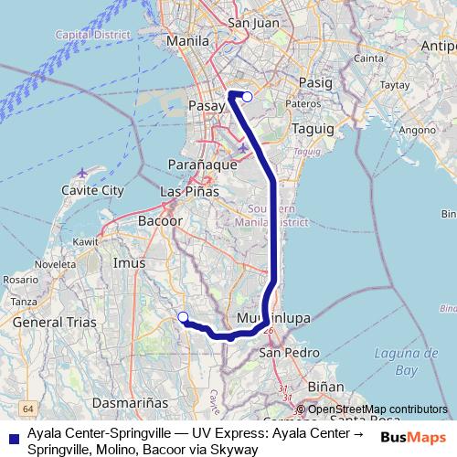 Ayala Center-Springville bus Line Map