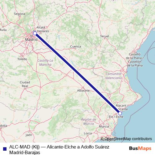 ALC-MAD (Klj) air Line Map