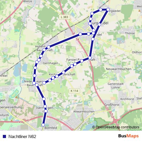 Nachtliner N62 bus Line Map