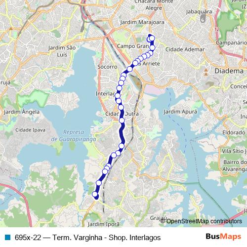 695x-22 bus Line Map
