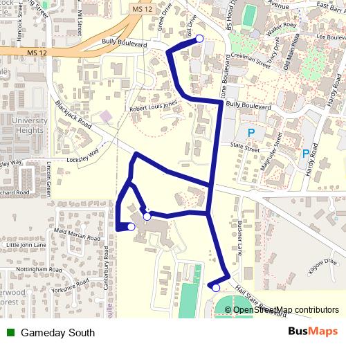 Gameday South bus Line Map