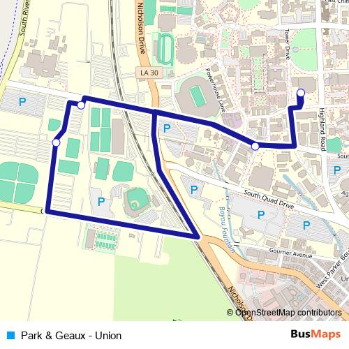 Park & Geaux - Union bus Line Map