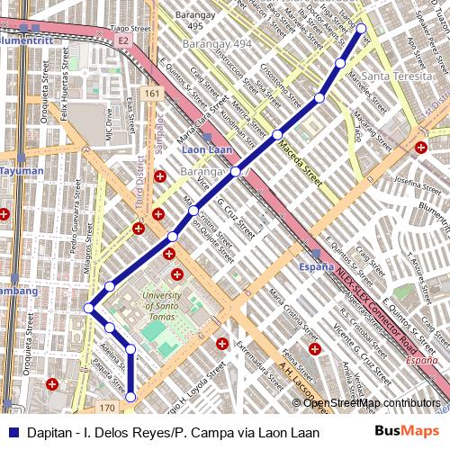 Dapitan - I. Delos Reyes/P. Campa via Laon Laan bus Line Map
