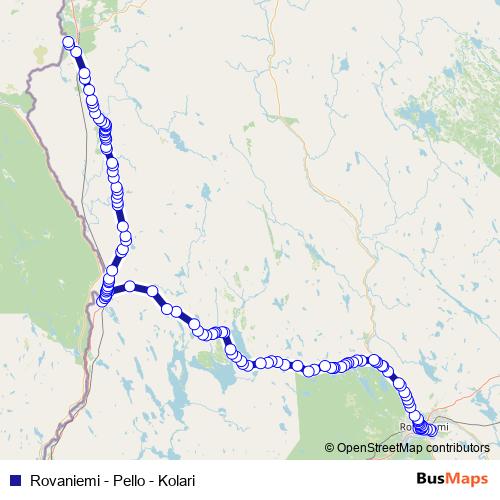Rovaniemi - Pello - Kolari bus Line Map