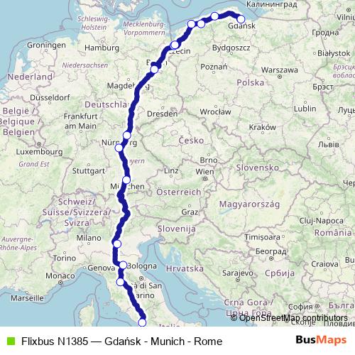 Flixbus N1385 bus Line Map