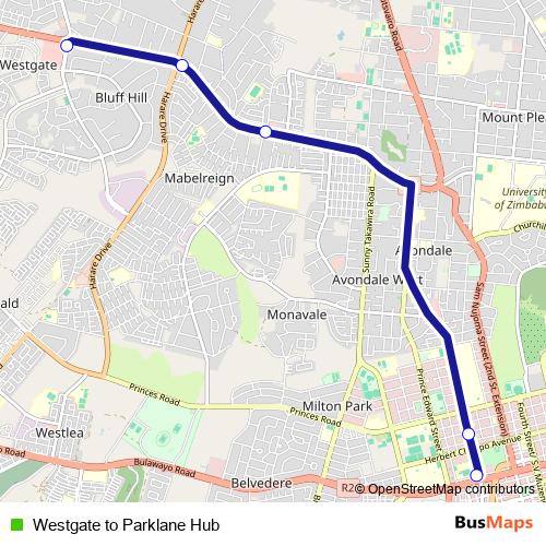 Westgate to Parklane Hub bus Line Map