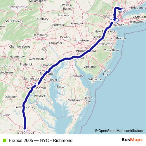 Flixbus 2605 bus Line Map