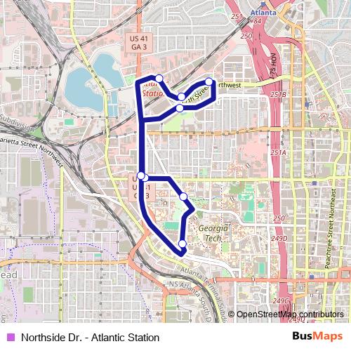 Northside Dr. - Atlantic Station bus Line Map