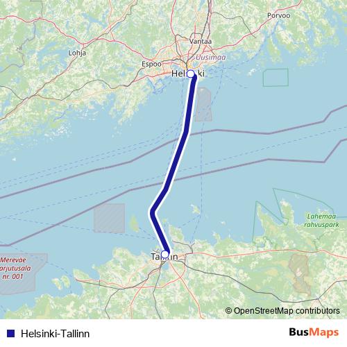 Helsinki-Tallinn ferry Line Map