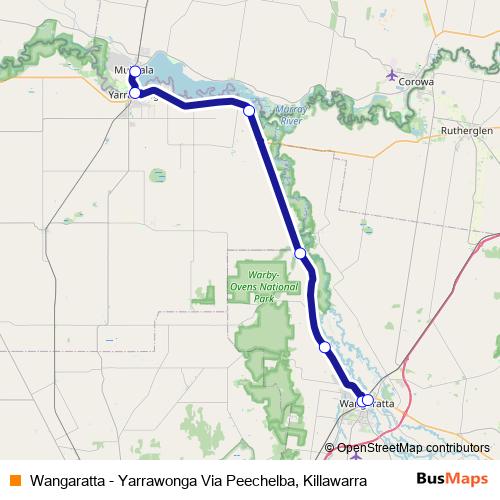 Wangaratta - Yarrawonga Via Peechelba, Killawarra bus Line Map