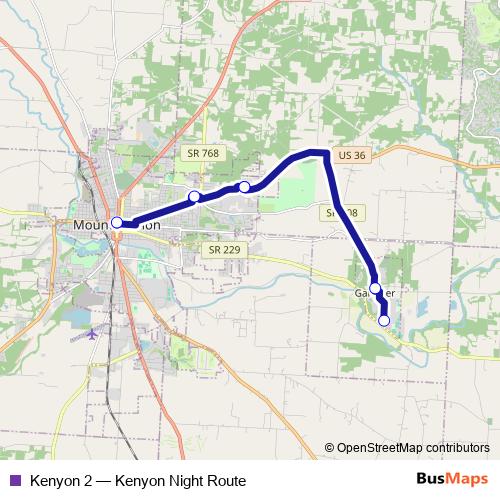 Kenyon 2 bus Line Map