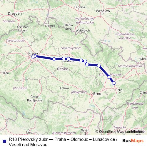 R18 Přerovský zubr rail Line Map