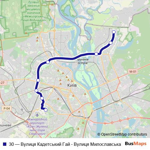 30 trolleybus Line Map