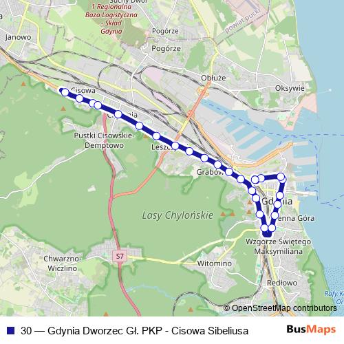 30 trolleybus Line Map
