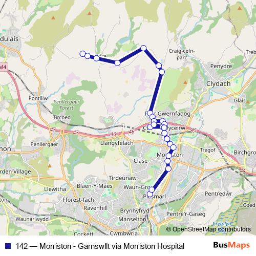 142 bus Line Map