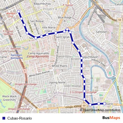 Cubao-Rosario bus Line Map