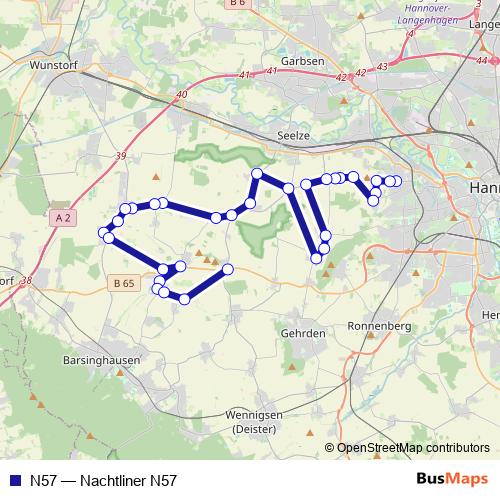 N57 bus Line Map