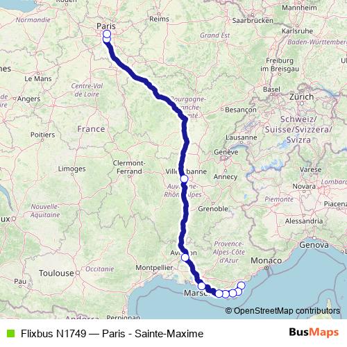 Flixbus N1749 bus Line Map
