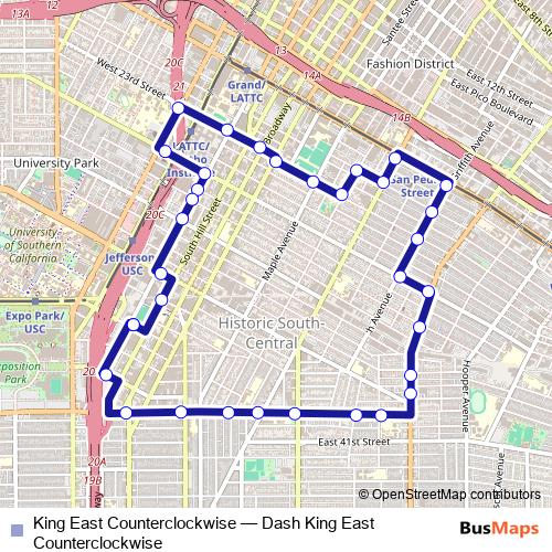 King East Counterclockwise bus Line Map