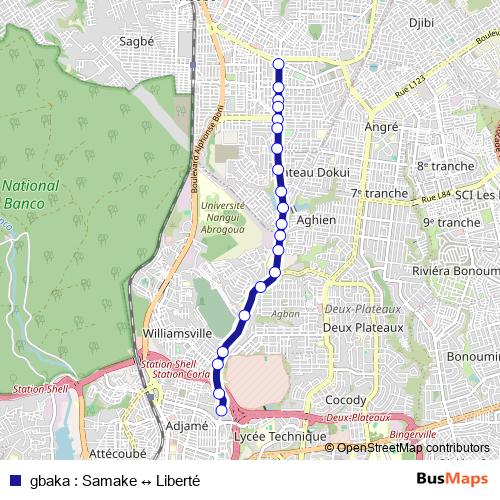 gbaka : Samake ↔ Liberté bus Line Map