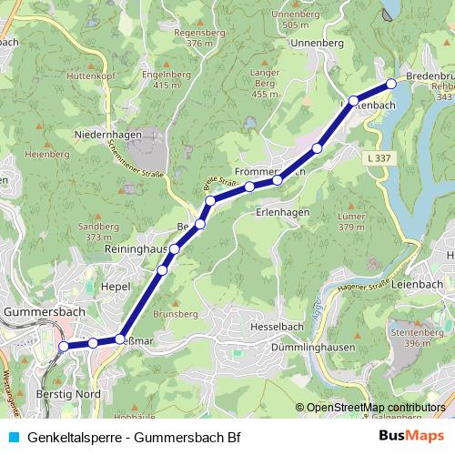 Genkeltalsperre - Gummersbach Bf tram Line Map