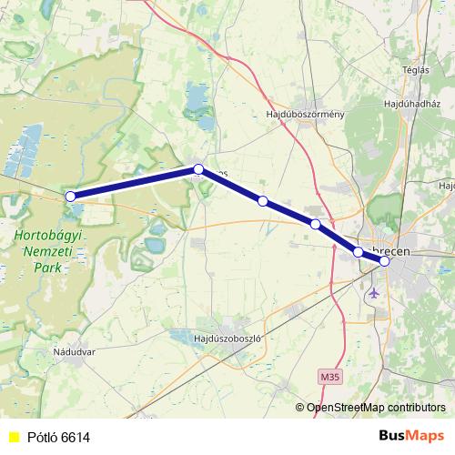 Pótló 6614 bus Line Map