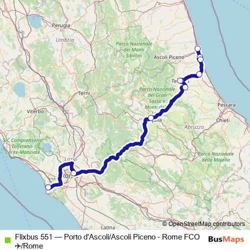 Flixbus 551 bus Line Map
