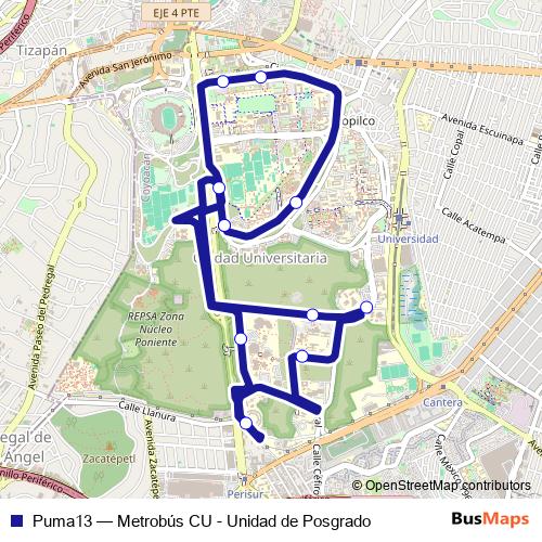 Puma13 bus Line Map
