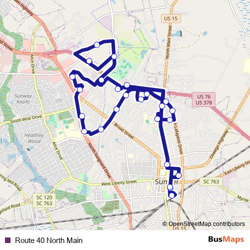 Route 40 North Main bus Line Map