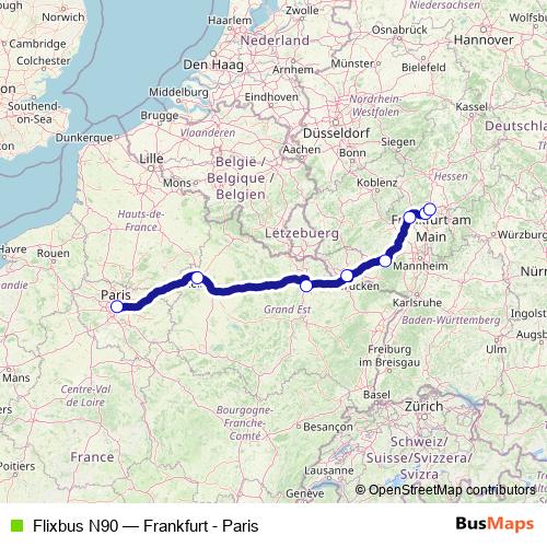 Flixbus N90 bus Line Map