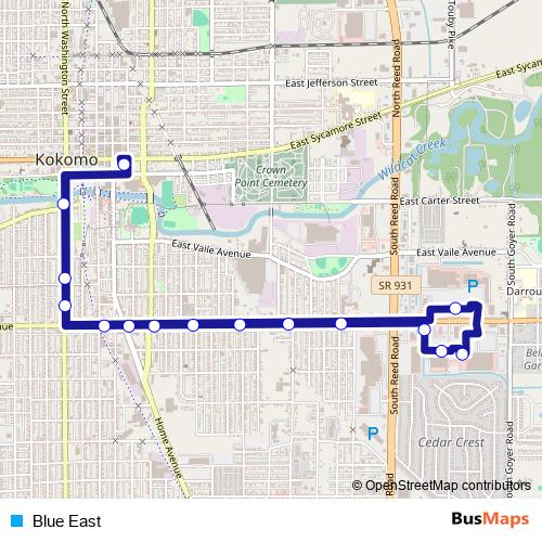 Blue East bus Line Map