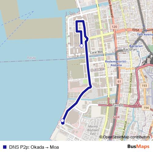 DNS P2p: Okada → Moa bus Line Map