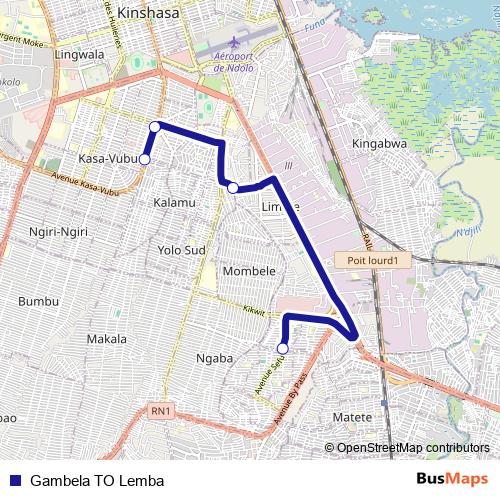 Gambela TO Lemba bus Line Map