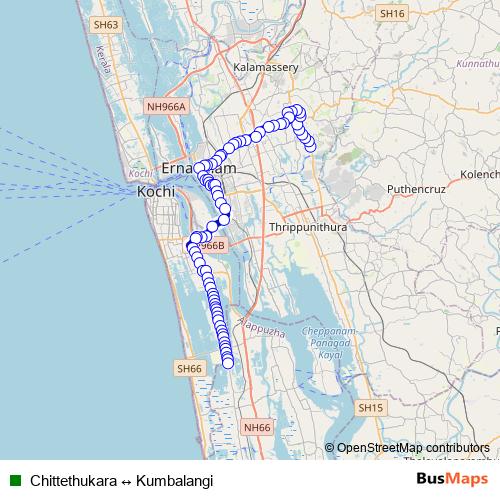 Chittethukara ↔ Kumbalangi bus Line Map