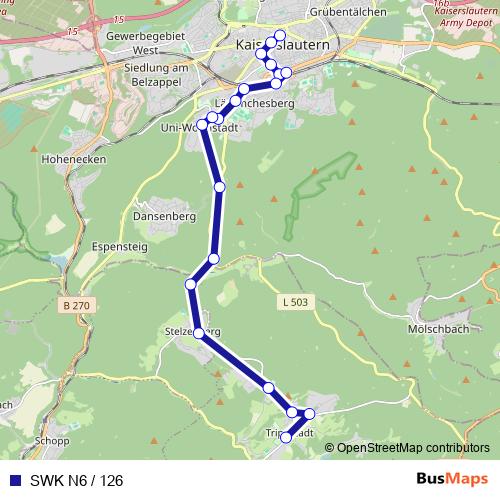 SWK N6 / 126 bus Line Map