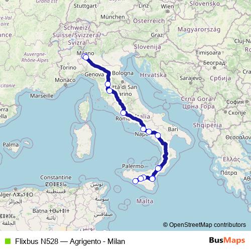 Flixbus N528 bus Line Map
