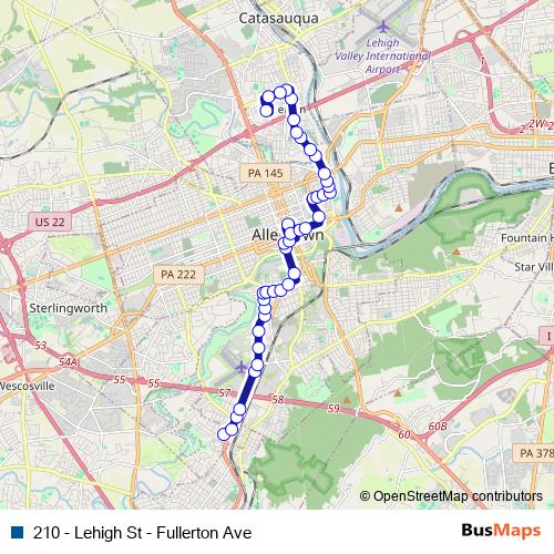 210 - Lehigh St - Fullerton Ave bus Line Map