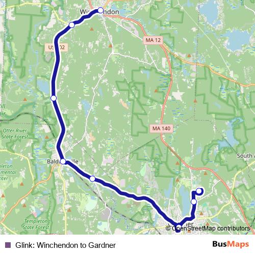 Glink: Winchendon to Gardner bus Line Map