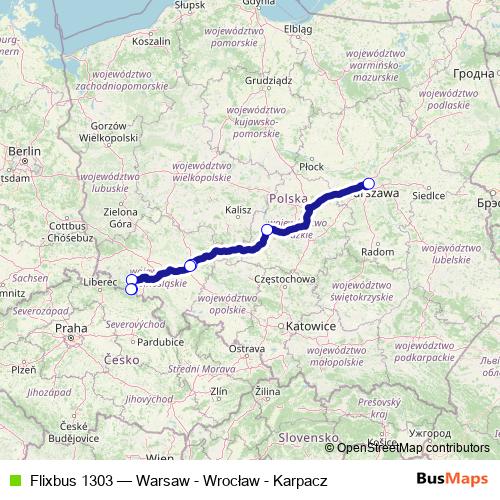 Flixbus 1303 bus Line Map