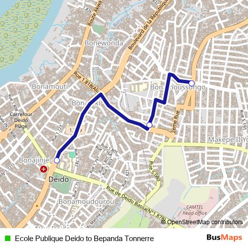 Ecole Publique Deido to Bepanda Tonnerre bus Line Map