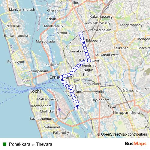 Ponekkara ↔ Thevara bus Line Map