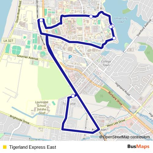 Tigerland Express East bus Line Map