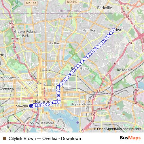 Citylink Brown bus Line Map