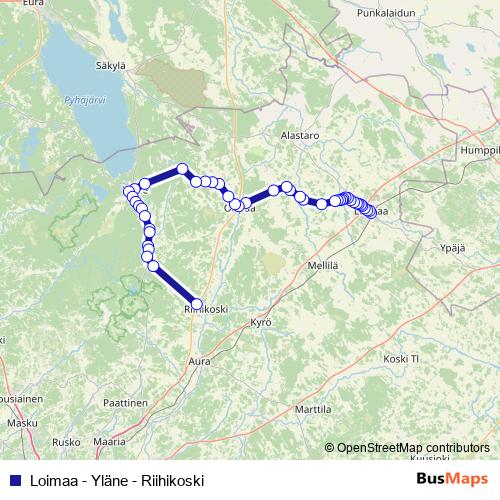 Loimaa - Yläne - Riihikoski bus Line Map