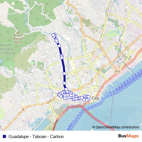 Guadalupe - Taboan - Carbon bus Line Map