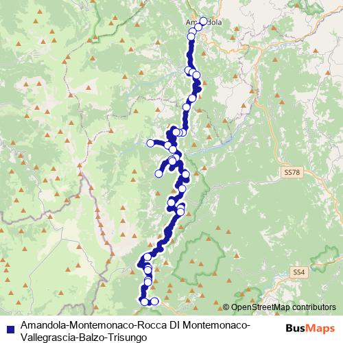 Amandola-Montemonaco-Rocca DI Montemonaco-Vallegrascia-Balzo-Trisungo bus Line Map