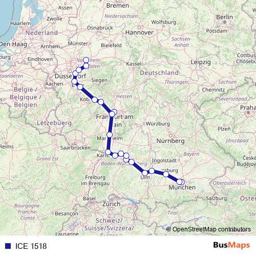 ICE 1518 rail Line Map