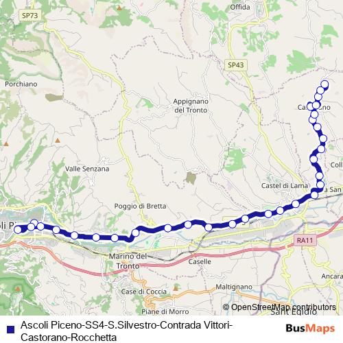 Ascoli Piceno-SS4-S.Silvestro-Contrada Vittori-Castorano-Rocchetta bus Line Map