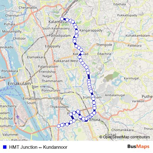 HMT Junction ↔ Kundannoor bus Line Map