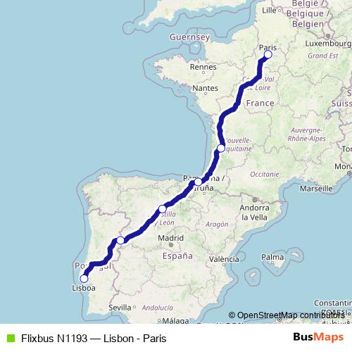 Flixbus N1193 bus Line Map
